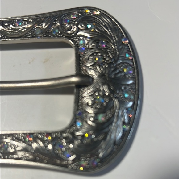 Silver Decorative Ladies Belt Buckle with Rhinestones. WA438 - Picture 2 of 6